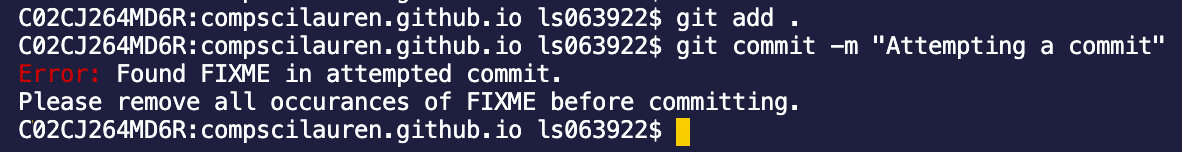 An attempt to commit the key phrase, it fails thanks to the Git hook